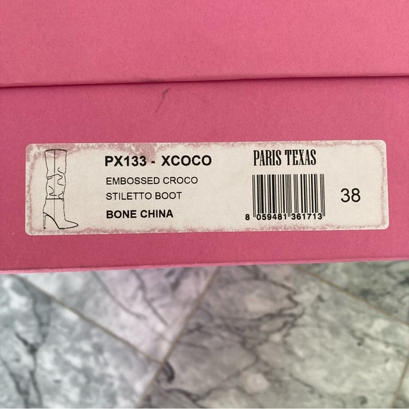 PARIS TEXAS Embossed Croco Bone China Cream Tall Stiletto Boots - Picture 13 of 16